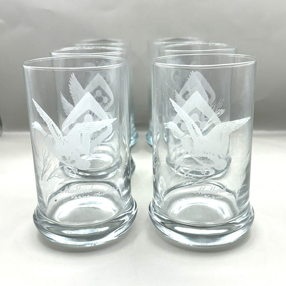 Vintage Highball Glasses Etched Duck Hunting Sporting 12 oz Set of 6 MCM RARE - Picture 1 of 9